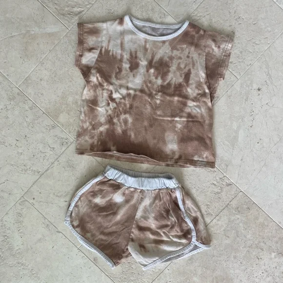 Zara Matching Sets Girls Rose Colored Tie Dye Shorts Set